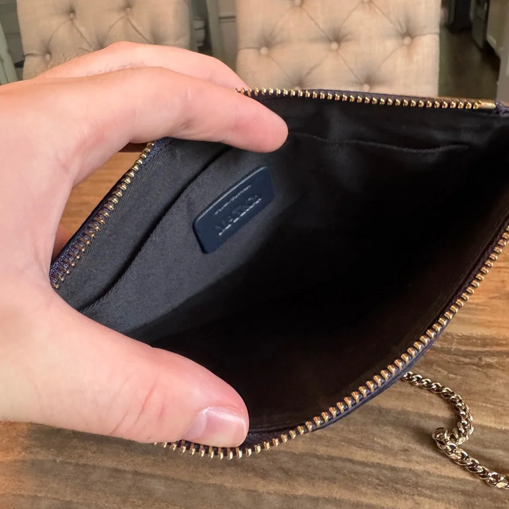 Max&Co Max Mara Navy Blue Ruffle Gold Chain Crossbody Clutch Bag New - Picture 6 of 8